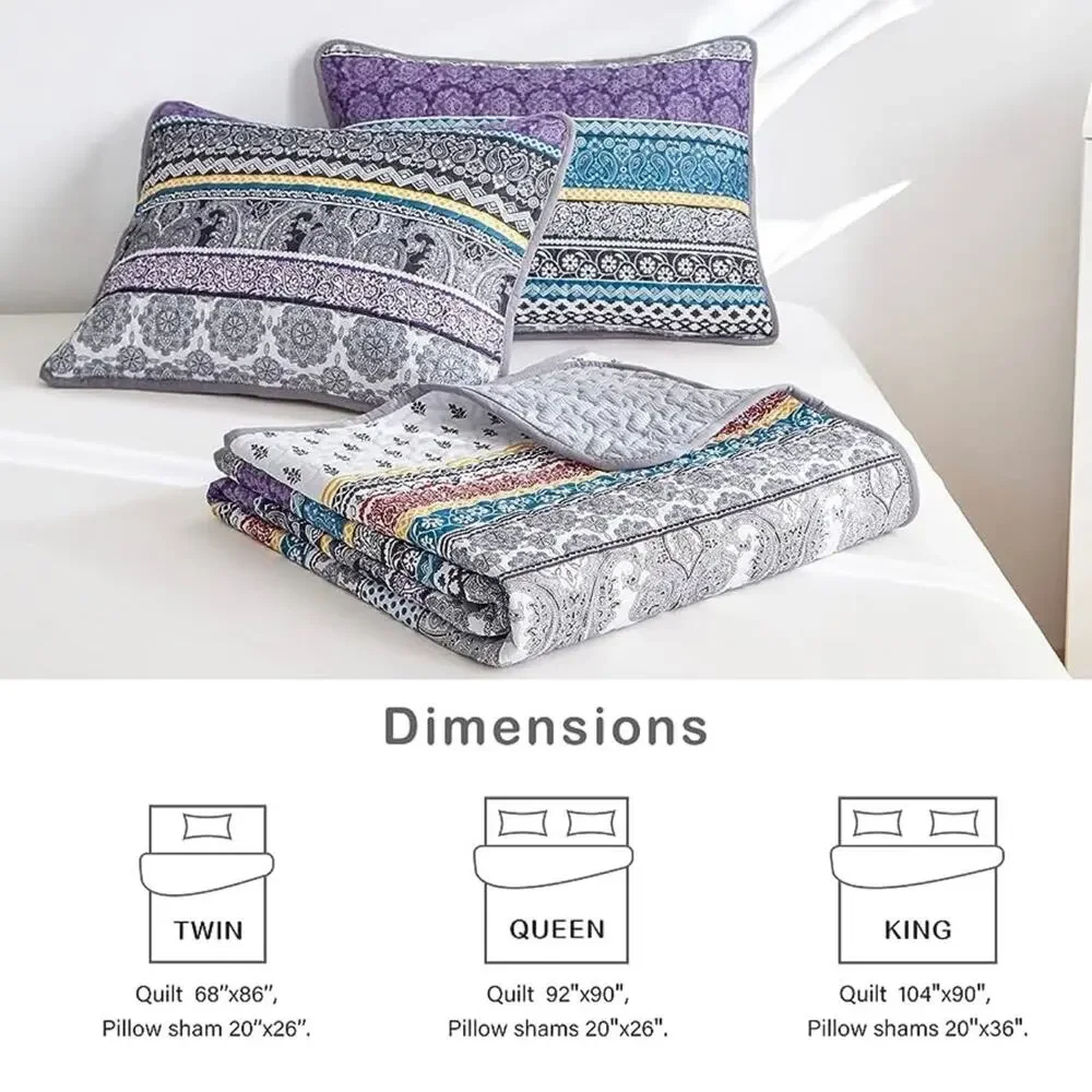 3 PCS Set Colorful Quilt Queen Size BOHO All Season